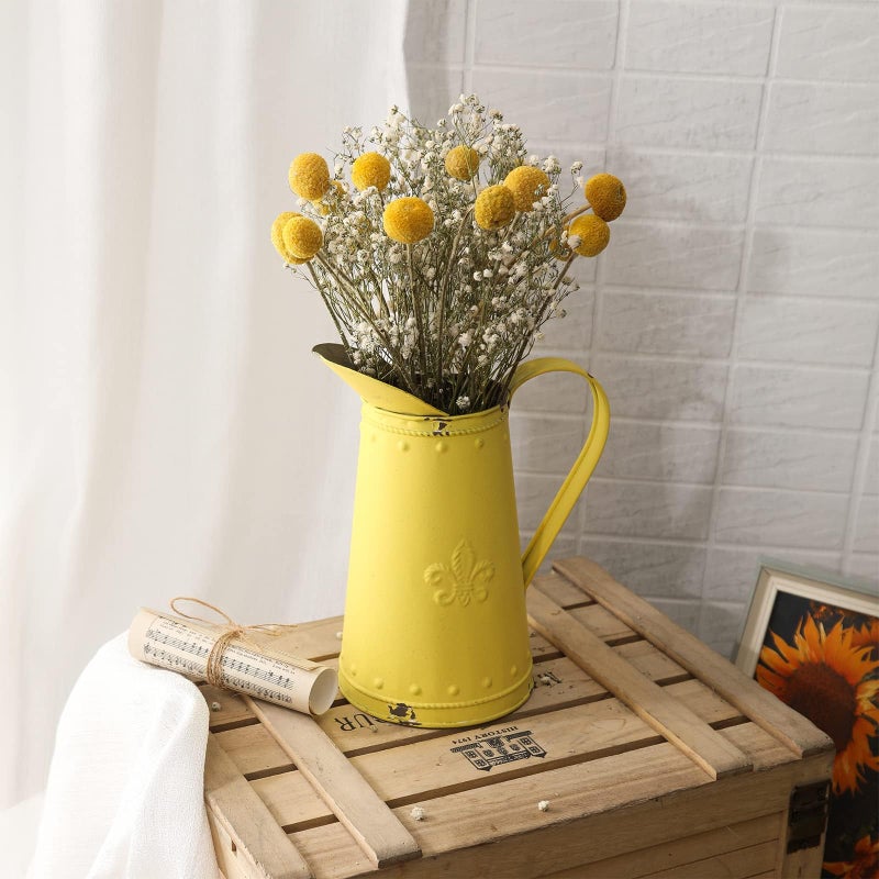 APSOONSELL French Style Shabby Chic Vase Metal Flower Vase Vintage Jug Rustic Farmhouse Decor for Home, Yellow - Image 3